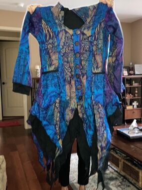 Blue & Purple Patchwork Women's Jacket - Handmade